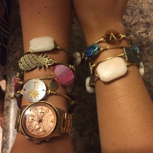 A new tiger's eye "A" bangle for me, and a palm tree for E.