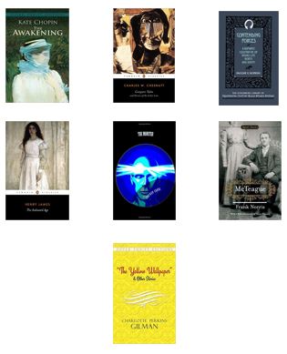 TOP: The Awakening, Conjure Tales, Contending Forces MIDDLE: The Awkward Age, The Monster, McTeague BOTTOM: The Yellow Wallpaper